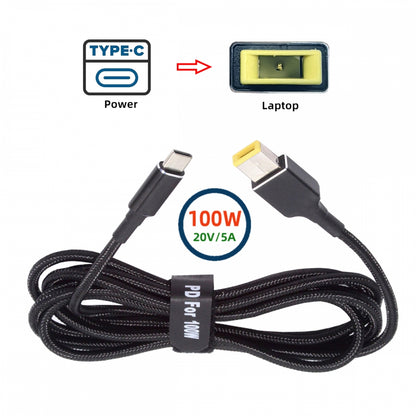 100W Type C USB-C Input to Rectangular Jack Output Power 20V 5A 65W PD Charge Cable for Thinkpad X1 Legion Y7000P Laptop