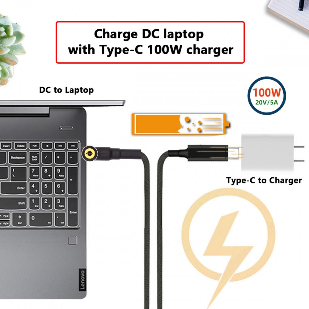 100W Type C USB-C Input to 20V DC 5.5*2.5mm Output Power 20V 5A 65W PD Charge Cable for Laptop