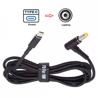 100W Type C USB-C Input to 20V DC 5.5*2.5mm Output Power 20V 5A 65W PD Charge Cable for Laptop