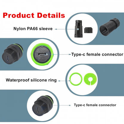 M20 Locking IP68 Waterproof Type-C 10Gbps USB3.1 Female to USB-C Female Extension Adapter Coupler