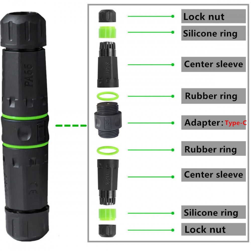 M20 Locking IP68 Waterproof Type-C 10Gbps USB3.1 Female to USB-C Female Extension Adapter Coupler