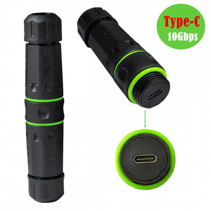 M20 Locking IP68 Waterproof Type-C 10Gbps USB3.1 Female to USB-C Female Extension Adapter Coupler