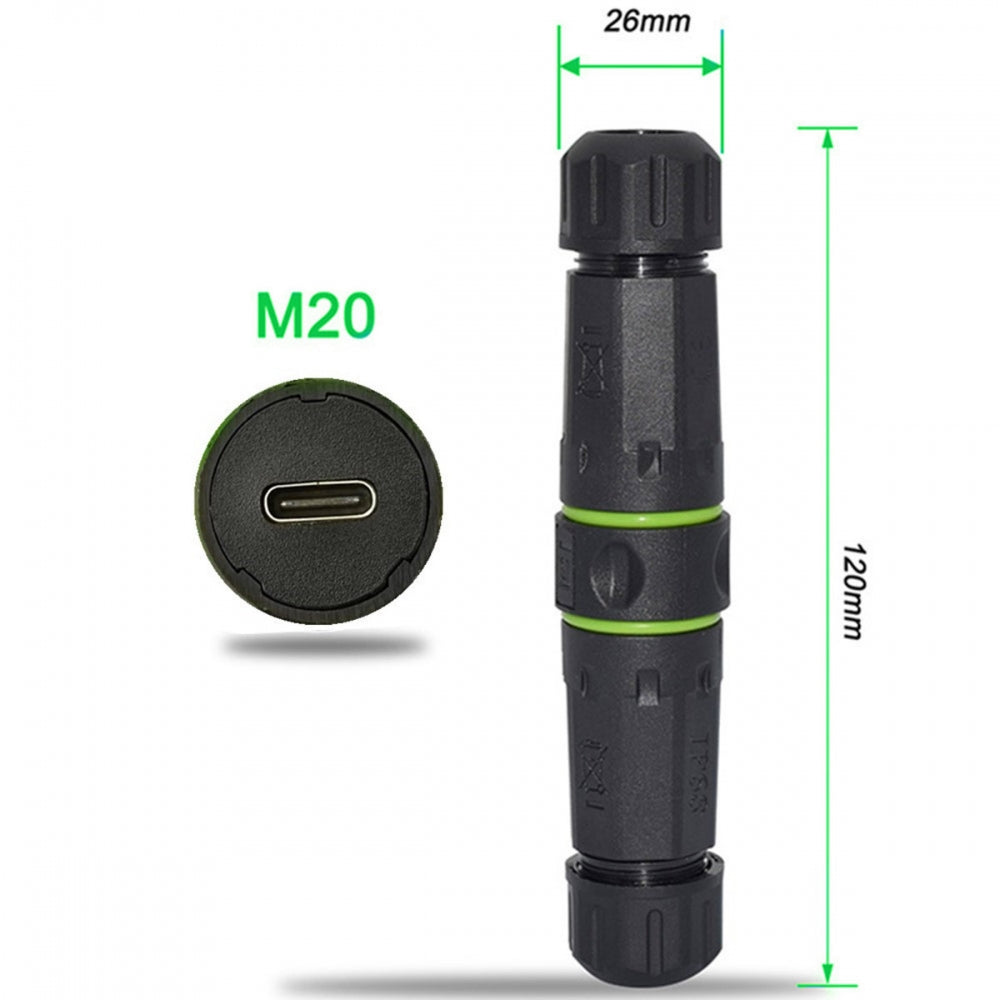 M20 Locking IP68 Waterproof Type-C 10Gbps USB3.1 Female to USB-C Female Extension Adapter Coupler