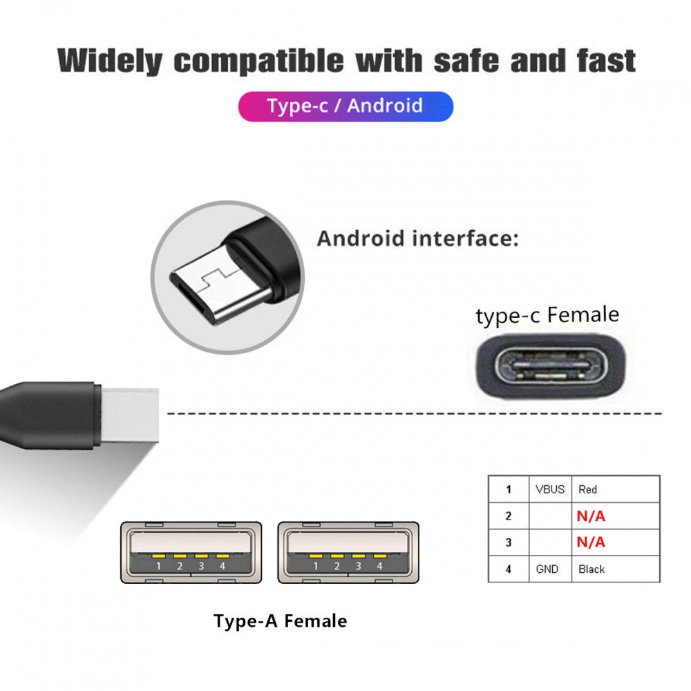 Type-C USB-C Female DC 5V to Dual USB 2.0 Standard Type-A Female Splitter Extension Charge Cable