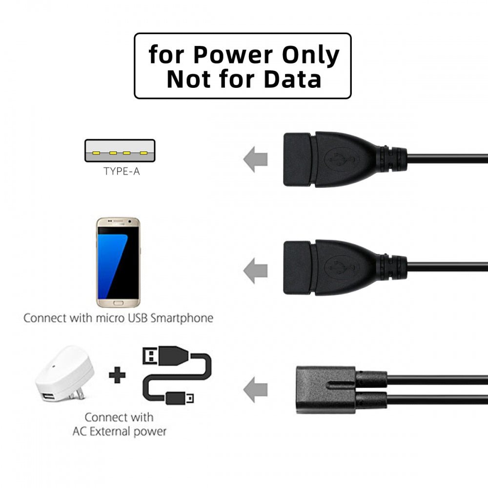 Type-C USB-C Female DC 5V to Dual USB 2.0 Standard Type-A Female Splitter Extension Charge Cable