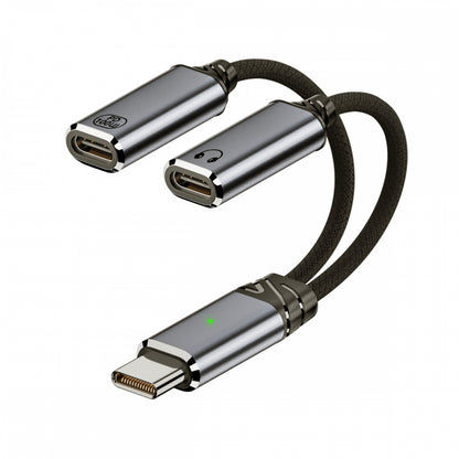 USB-C Type-C Male to Dual Female Audio DAC AUX Music 16bit 48kHz & 100W PD Power Cable for Laptop Tablet Phone
