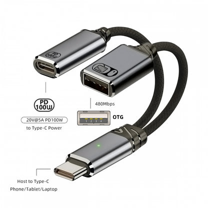 USB-C Type-C Male to 480Mbps USB 2.0 Female OTG & 100W PD Power Cable for Laptop Tablet Phone