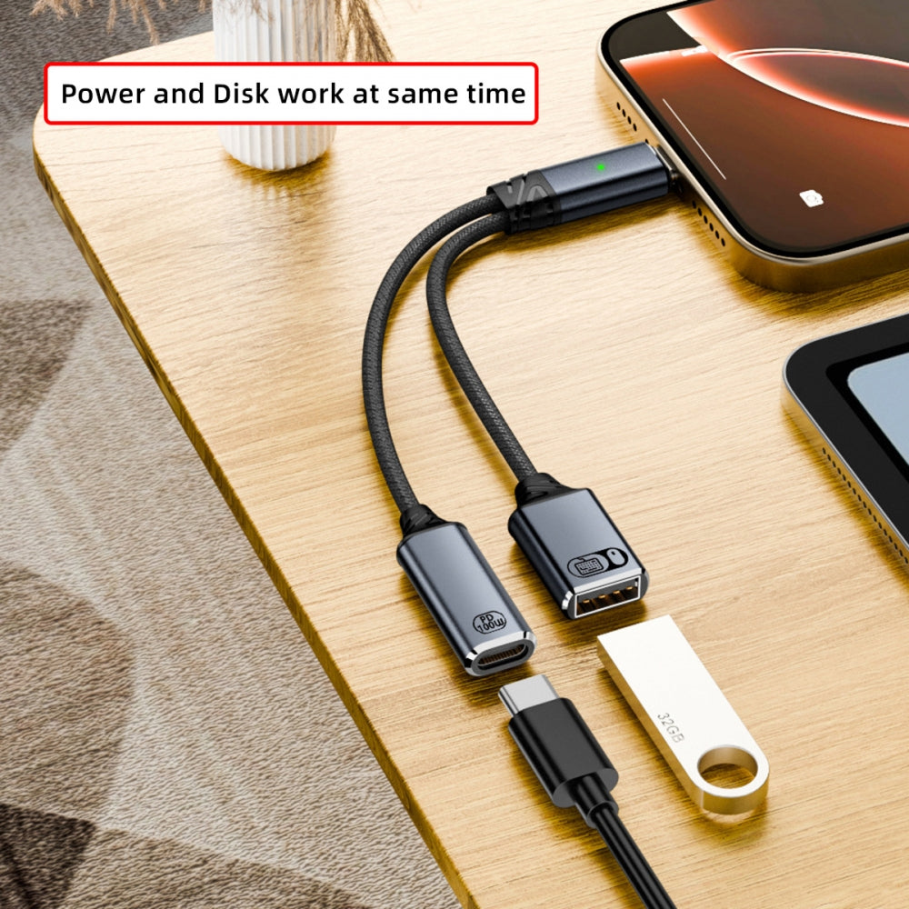 USB-C Type-C Male to 480Mbps USB 2.0 Female OTG & 100W PD Power Cable for Laptop Tablet Phone