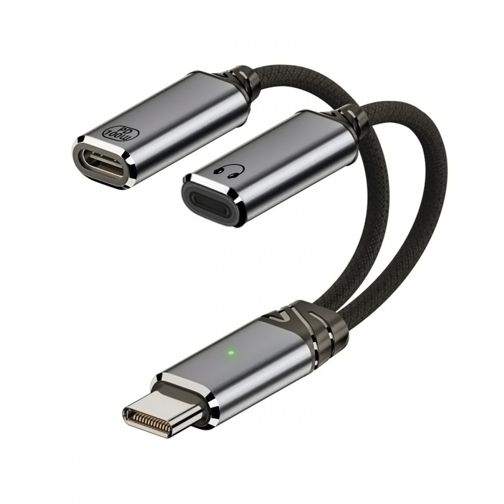 USB-C Type-C Male to 8P Female Audio DAC AUX Music 16bit 48kHz & 100W PD Power Cable for Laptop Tablet Phone