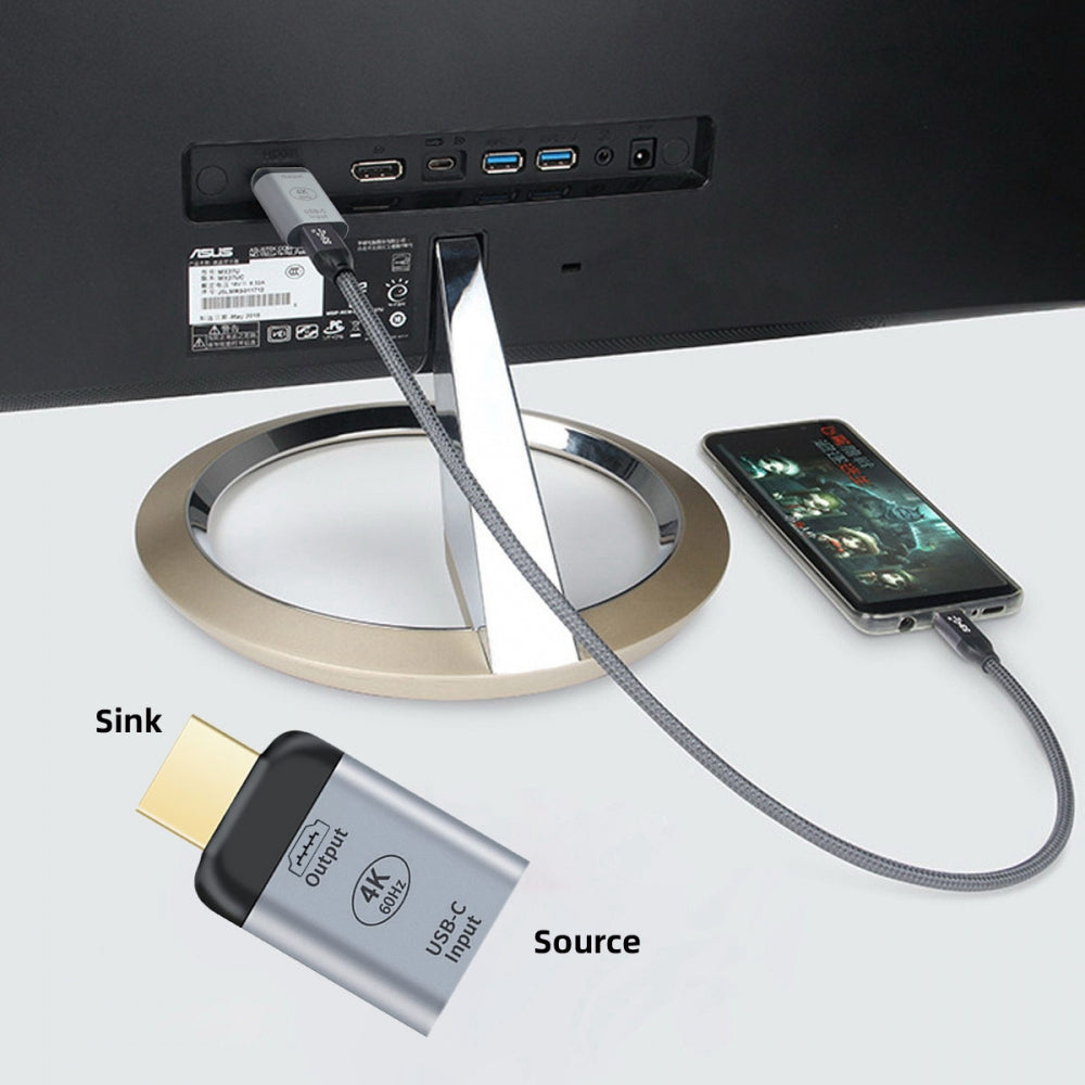 Cablecc 4K@60Hz USB-C Female Source to HDMI Sink HDTV Adapter, 1080P, Compatible with Laptop, Phone, Tablet