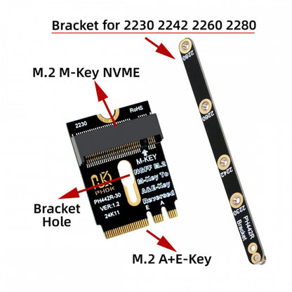 2230 NGFF A+E-Key Male to NVME M-key Female Extension PCI-E 4.0 Adapter with Bracket for Laptop Mainboard SSD 2280