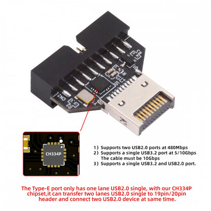 Type-E IDC Socket USB 3.1 Front Panel Header to USB 3.0 20Pin Header Extension Adapter with CH334P for Desktop Motherboard