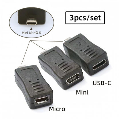 3pcs/set USB-C Type-C Micro Mini USB Female to Camera Mini 8P Data Power Adapter for Coolpix UC-E6 UC-E16 UC-E17 DSC-W DMC-S EX-Z