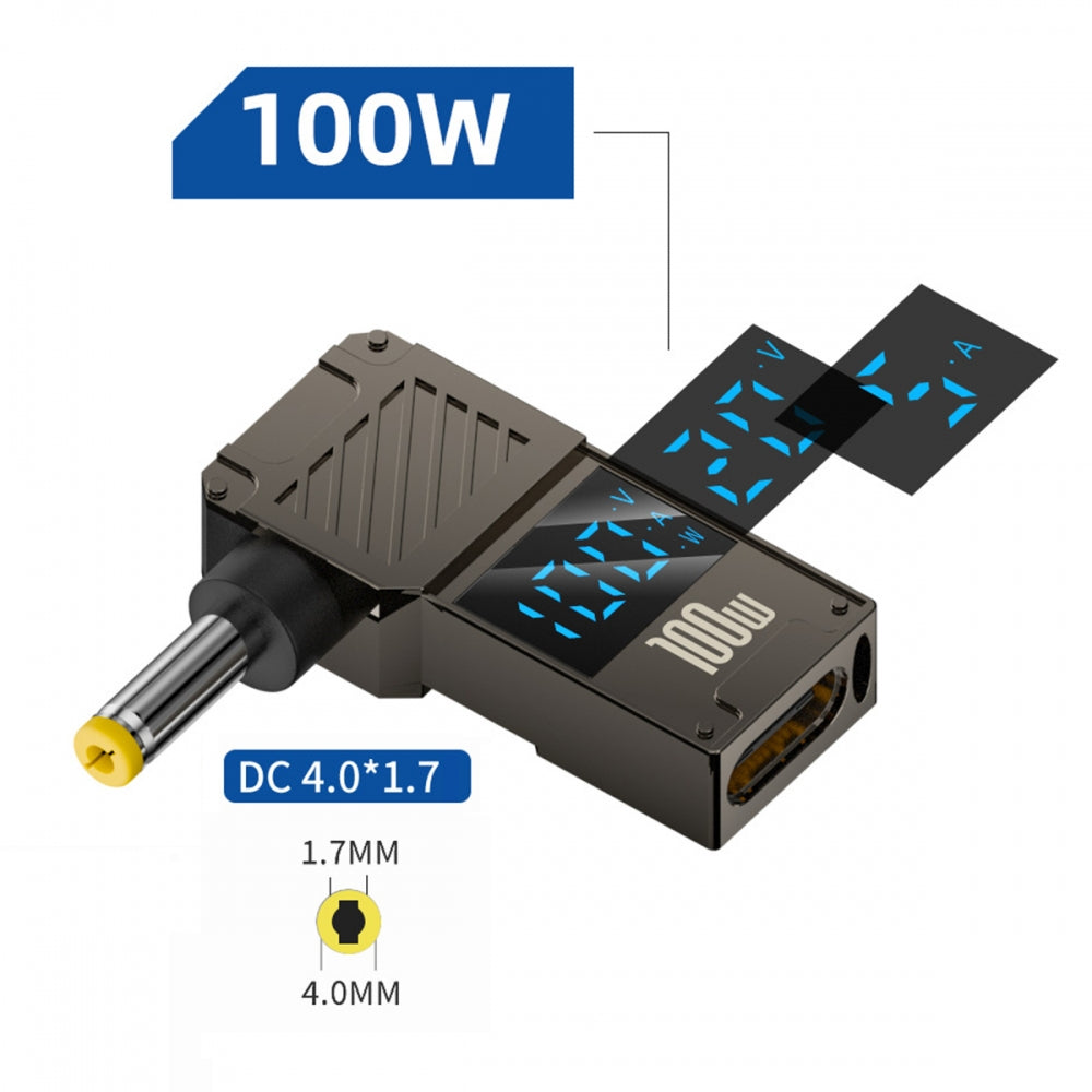Type-C USB-C Input to DC 4.0x1.7mm Jack Smart LED Display 100W Output Power 20V 5A PD Charge 65W Adapter for Laptop