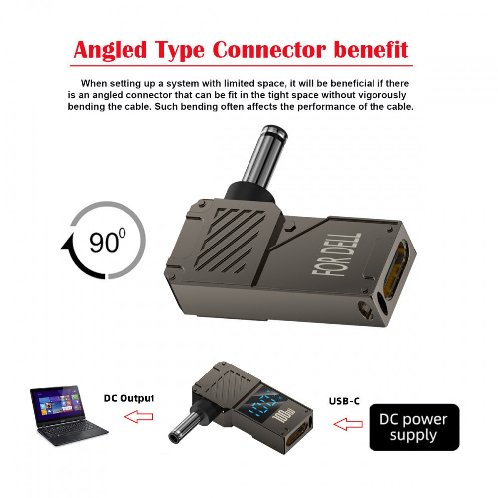 Type-C USB-C Input to DC 4.5x3.0mm Jack Smart LED Display 100W Output Power 20V 5A PD Charge 65W Adapter Compatible with DELLLaptop