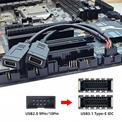 Dual Port USB 3.1 Front Panel Socket Key-A Type-E to USB 2.0 9Pin 10Pin Mainboard Header Male Extension Cable