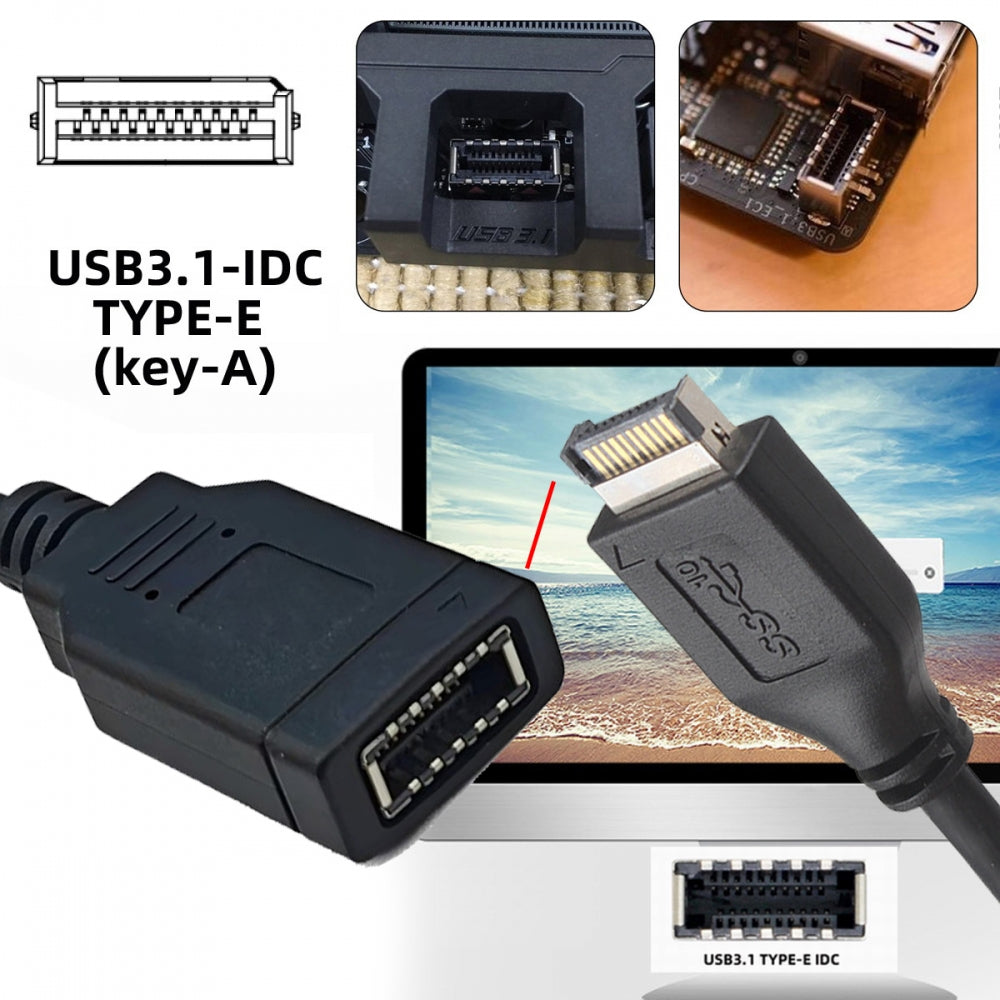 Dual Port USB 3.1 Front Panel Socket Key-A Type-E to USB 2.0 9Pin 10Pin Mainboard Header Male Extension Cable
