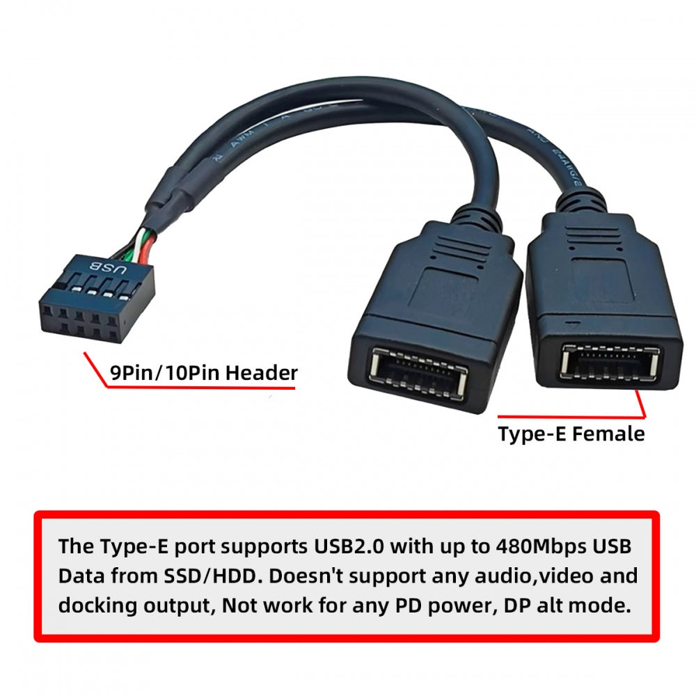 Dual Port USB 3.1 Front Panel Socket Key-A Type-E to USB 2.0 9Pin 10Pin Mainboard Header Male Extension Cable