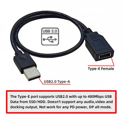 Single USB 3.1 Front Panel Socket Key-A Type-E to USB 2.0 Type-A Male Extension Cable