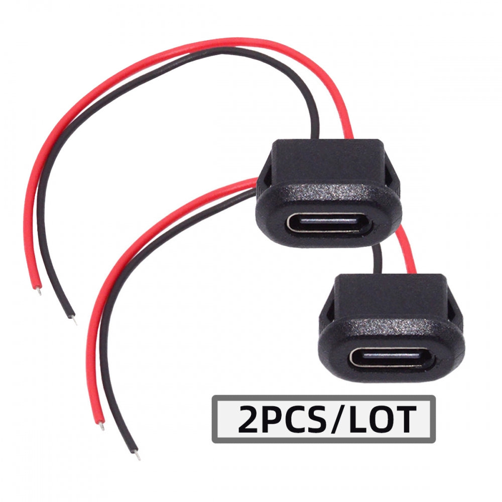 2pcs/set DIY OEM Type-C USB-C Female Socket to 2Pin Open Cable Latch Mount Type DC 5V Power