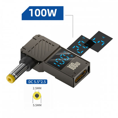 Type-C USB-C Input to DC 5.5x2.5mm Jack Smart LED Display 100W Output Power 20V 5A PD Charge 65W Adapter for Laptop
