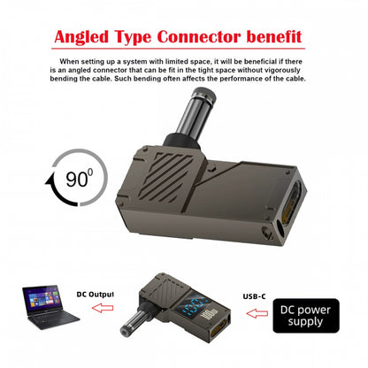 Type-C USB-C Input to DC 5.5x2.1mm Jack Smart LED Display 100W Output Power 20V 5A PD Charge 65W Adapter for Laptop