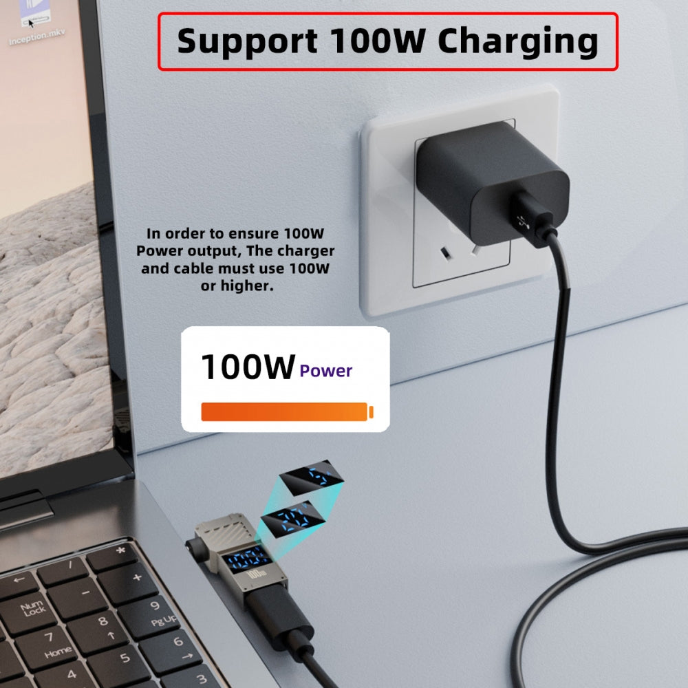 Type-C USB-C Input to DC 7.9x5.4mm Jack Smart LED Display 100W Output Power 20V 5A PD Charge 65W Adapter for Laptop