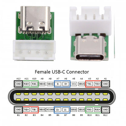 5pcs/set DIY OEM Type C Female Socket Connector to 4Pin Pitch=2.54mm Wafer Socket Vertical USB2.0 Pinout DC 5V Power