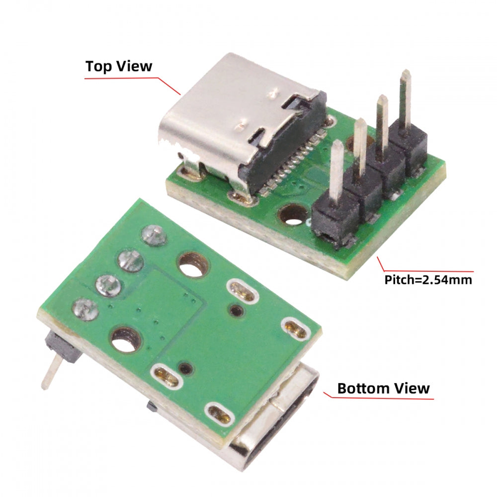 5pcs/set DIY OEM Type C Female Socket Connector to 4Pin Pitch=2.54mm Contact Header Vertical USB2.0 Pinout DC 5V Power