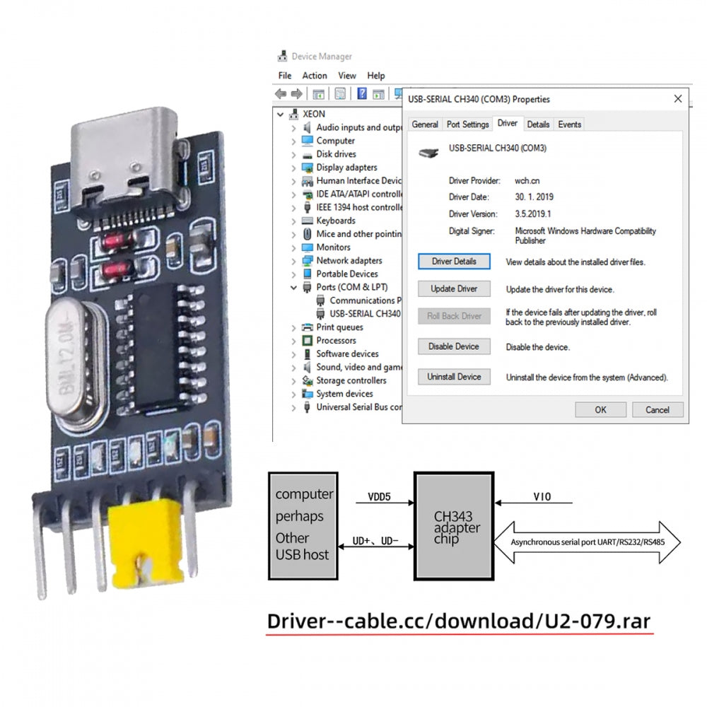 USB-C Type-C Female To TTL Converter UART STC Module Serial Programmer CH340G CH340 3.3V 5V Adapter Replace PL-2303