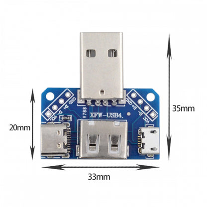 USB2.0 1-to-3 Power Type-A Male To Female Type-A & Micro USB & USB-C Type-C Adapter PCBA