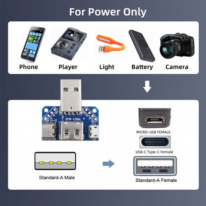 USB2.0 1-to-3 Power Type-A Male To Female Type-A & Micro USB & USB-C Type-C Adapter PCBA