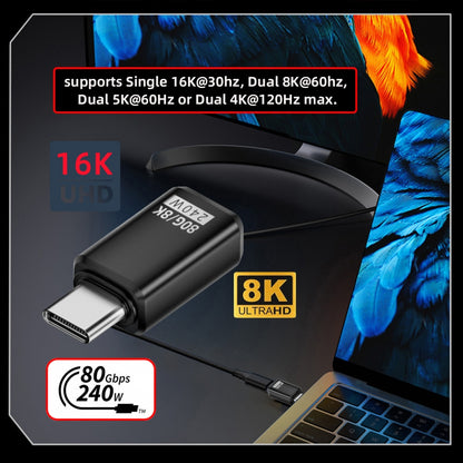 USB5.0 80Gbps Male to Female Extension Adapter with 240W 16K 8K 5K Compatible with USB4.0 Thunderbolt3/4/5