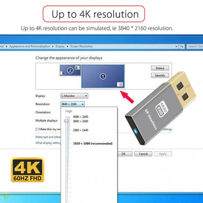4K@60Hz DP Virtual Display Displayport Active Adapter Dummy Plug Headless Ghost Emulator 1080p@120Hz