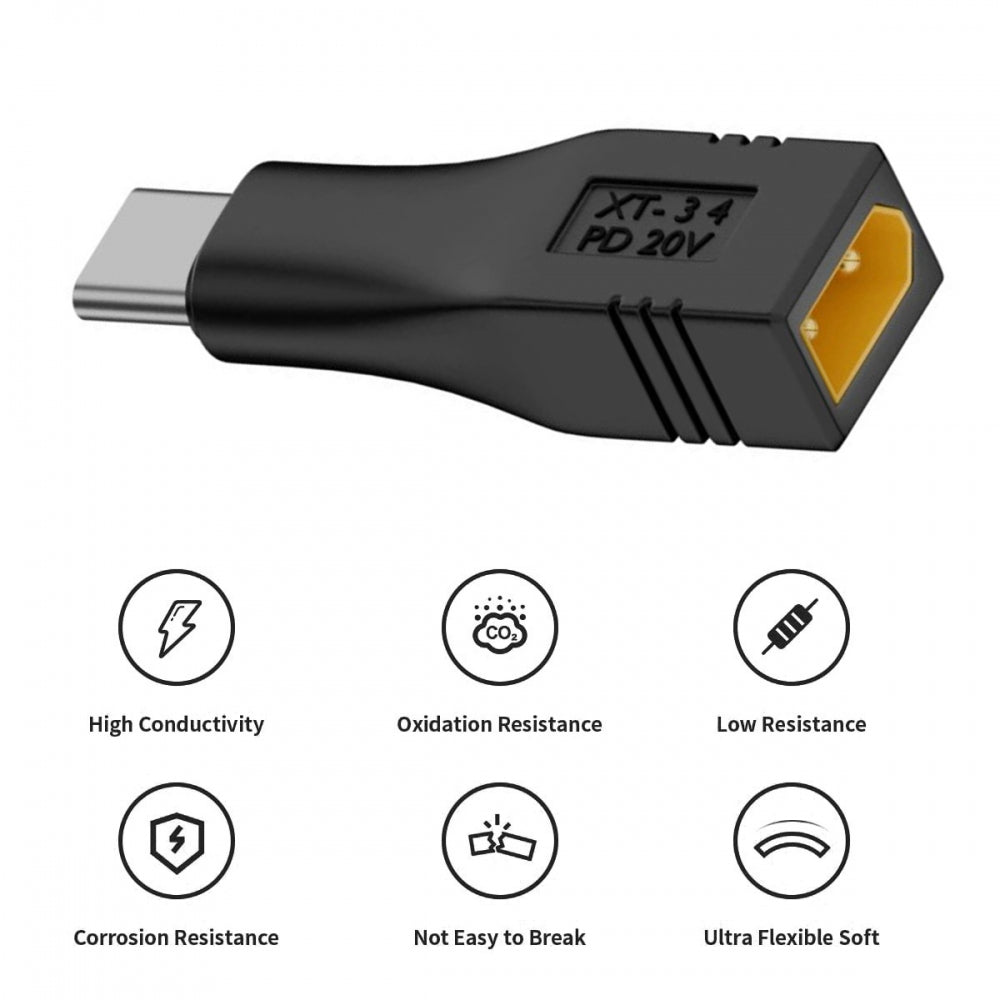 Type-C Male Input 100W 20V 5A PD to XT30 Male Output SC100 Protocol Fast Charging Adapter for RC Lipo Battery Quadcopter