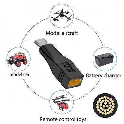Type-C Male Input 100W 20V 5A PD to XT30 Male Output SC100 Protocol Fast Charging Adapter for RC Lipo Battery Quadcopter