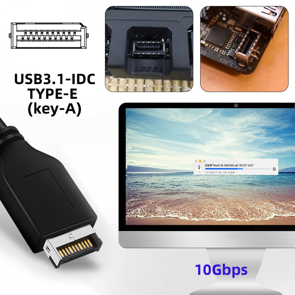 20pin Type-E Male to Type-E USB 3.1 Front Panel Header Female Motherboard Extension Data Adapter 90 Degree Angled