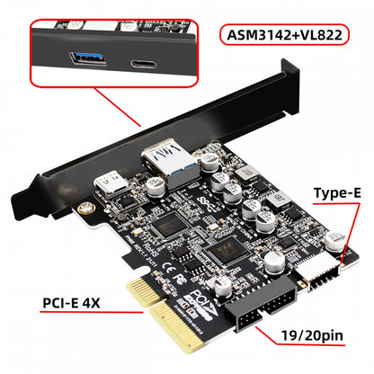 10Gbps Type-E USB 3.1 Front Socket & USB3.0 19Pin/20Pin & Type-A USB-C to PCI-E Express Card Adapter ASM3142 VL822