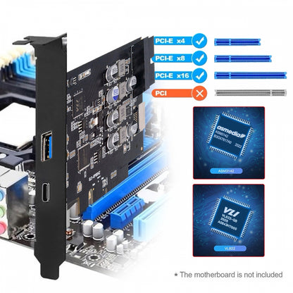 10Gbps Type-E USB 3.1 Front Socket & USB3.0 19Pin/20Pin & Type-A USB-C to PCI-E Express Card Adapter ASM3142 VL822