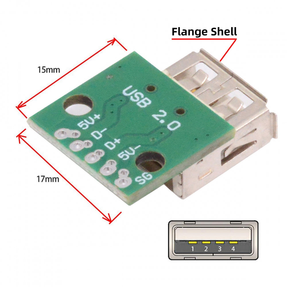 5pcs/set DIY OEM USB2.0 Type-A Female Receptacle Socket Connector with Flange PCB Mounting Assembly Solder Type 480Mbps