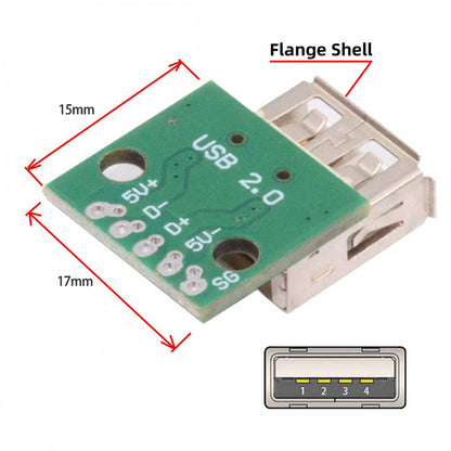 5pcs/set DIY OEM USB2.0 Type-A Female Receptacle Socket Connector with Flange PCB Mounting Assembly Solder Type 480Mbps