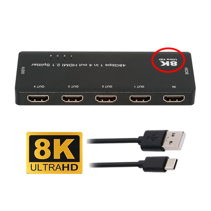 HDMI Splitter 8K 60hz Ultra-HD Converter Compatible 2.1 Switch 1-IN-4-OUT 48Gbps UHD Hub Support HDCP SST Extended 4K@120hz 3.5mm Audio