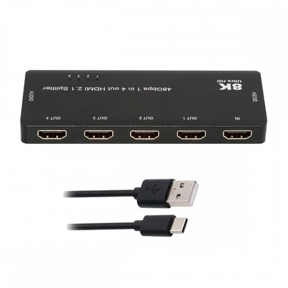 HDMI Splitter 8K 60hz Ultra-HD Converter Compatible 2.1 Switch 1-IN-4-OUT 48Gbps UHD Hub Support HDCP SST Extended 4K@120hz 3.5mm Audio