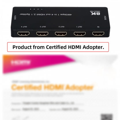 HDMI Splitter 8K 60hz Ultra-HD Converter Compatible 2.1 Switch 1-IN-4-OUT 48Gbps UHD Hub Support HDCP SST Extended 4K@120hz 3.5mm Audio