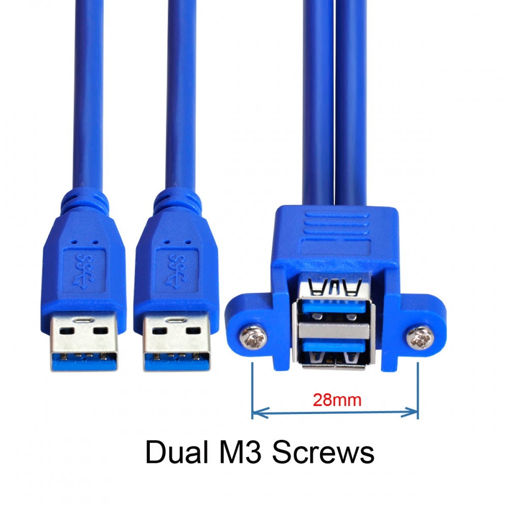 Stackable Dual USB 3.0 Male to Female Type-A Panel Type Header Cable Dual Ports 50cm