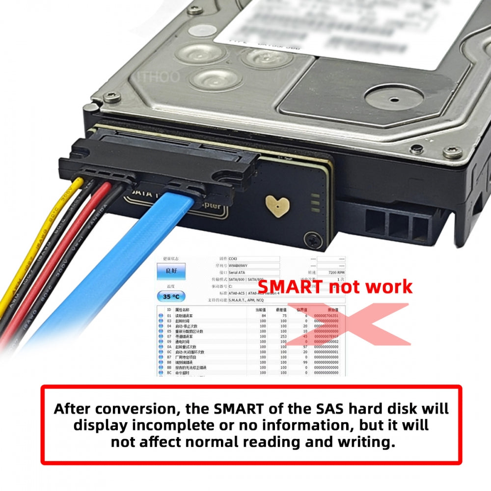 SFF-8482 SAS 29Pin to 7+15 22Pin SATA Hard Disk Drive Raid Adapter with Chipset and Power Port