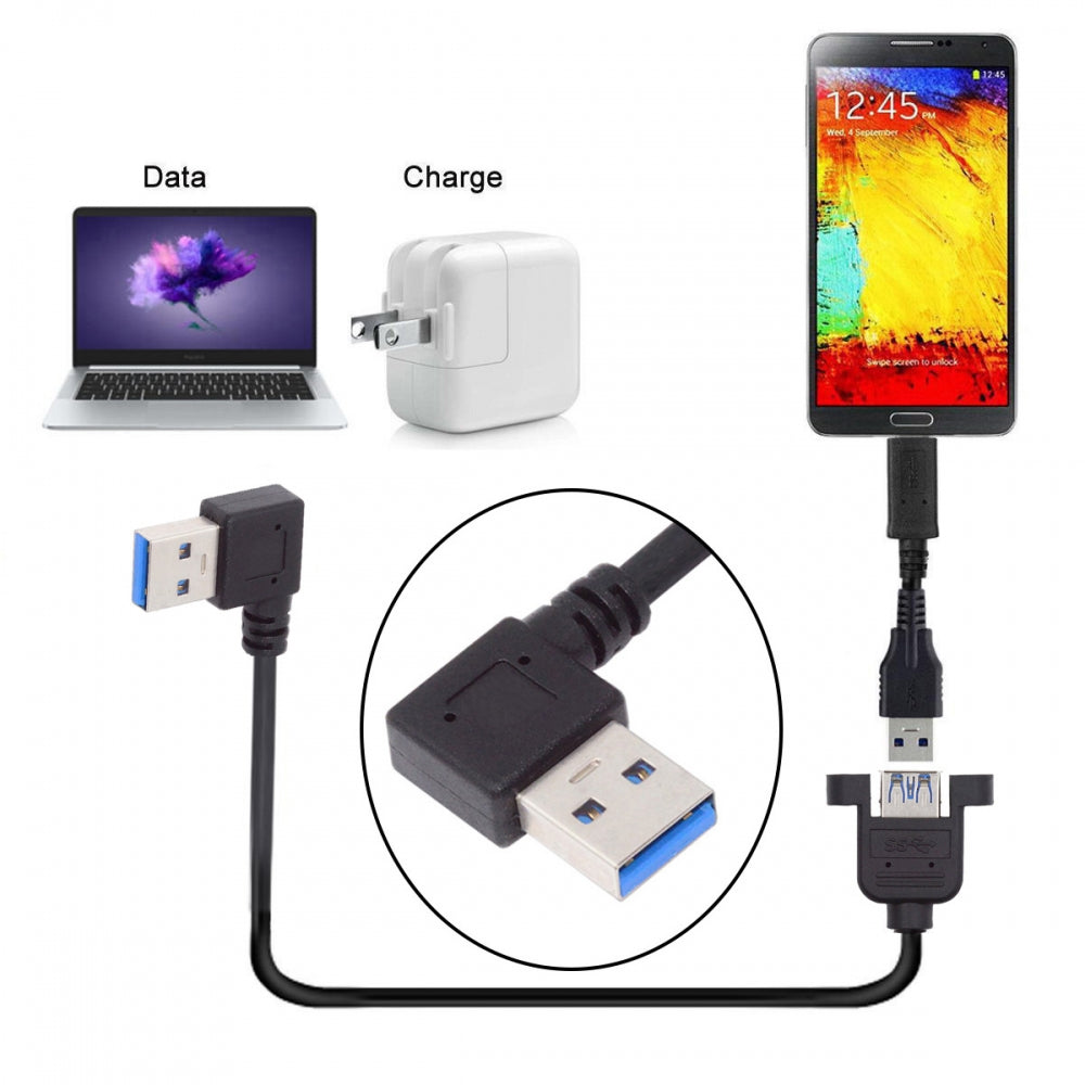 Left Angled USB 3.0 Male to Female Type-A Panel Type Header Cable 90 Degree Connector 30cm