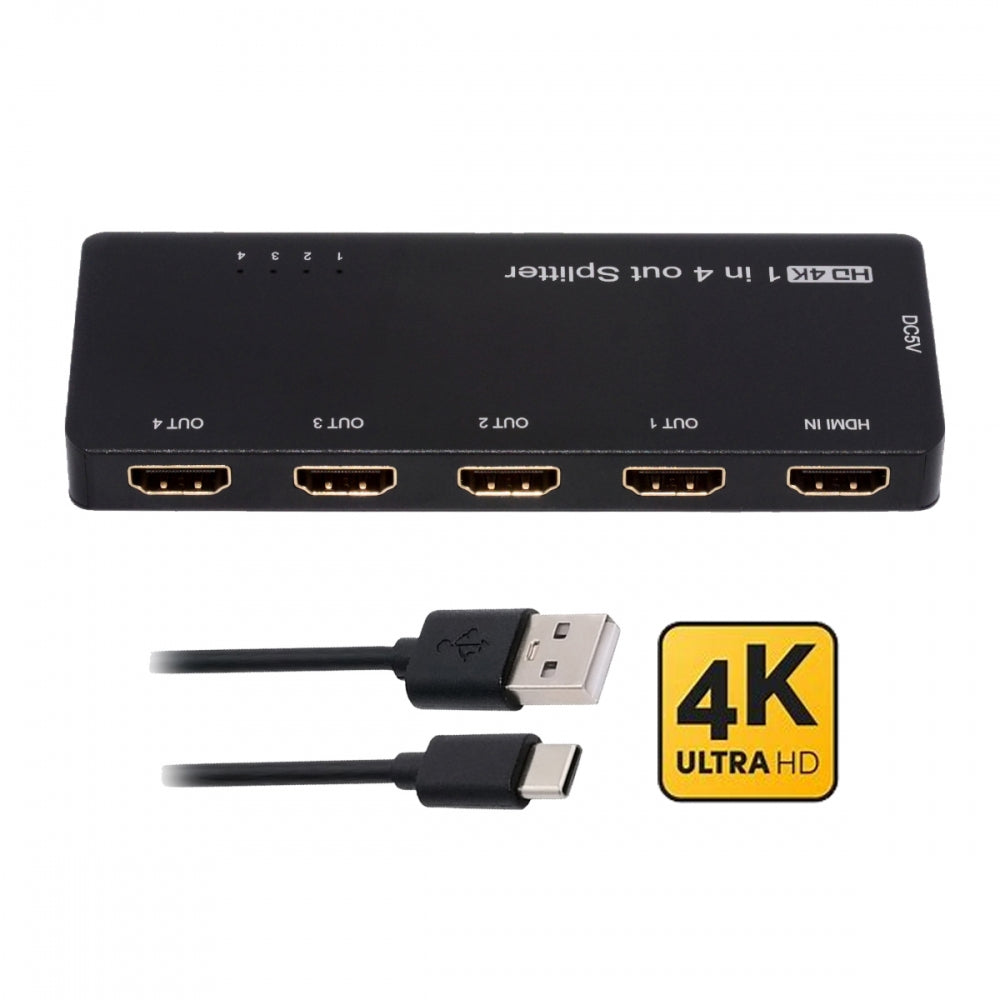 HDMI Splitter 4K 60hz Ultra-HD Converter Compatible 2.0 Switch 1-IN-4-OUT 18Gbps UHD Hub Support HDCP SST Extended