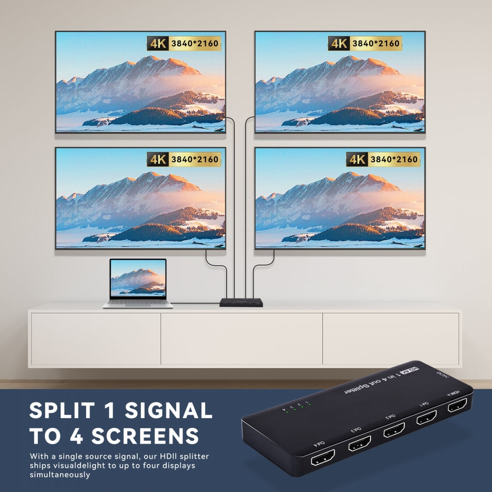 HDMI Splitter 4K 60hz Ultra-HD Converter Compatible 2.0 Switch 1-IN-4-OUT 18Gbps UHD Hub Support HDCP SST Extended