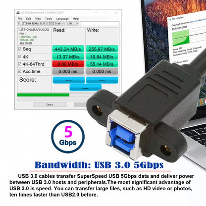 USB 3.0 Type-B Female to USB3.0 Type-A Male Cable Extension 5Gbps for Disk SSD Camera Data 30cm